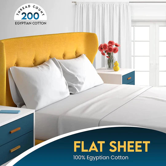 200TC 100% Egyptian Cotton Luxury Flat Sheet - Single, Double, Super King