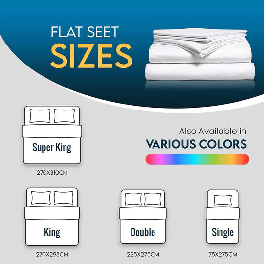 200TC 100% Egyptian Cotton Luxury Flat Sheet - Single, Double, Super King