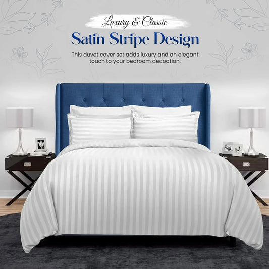 Satin Stripe Duvet Cover Set with Pillowcases, Single to Super King
