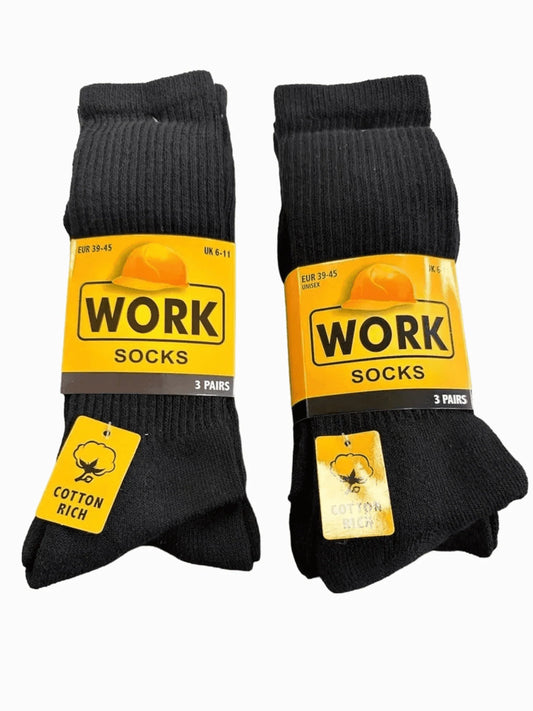 5 Pairs Black Men's Work Crew Socks - Durable, Comfortable